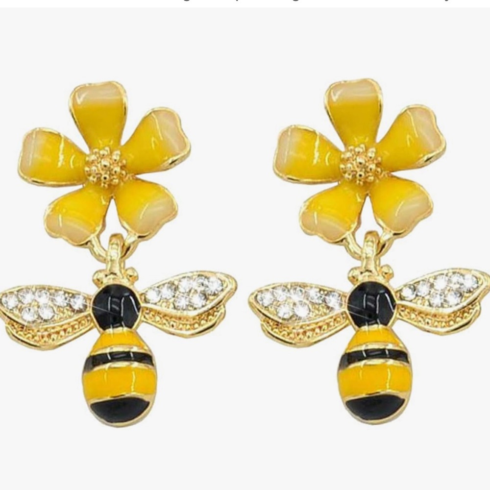 Bee Stud Gold Plated Dangle Drop Earrings for Women Jewelry - Picture 1 of 9